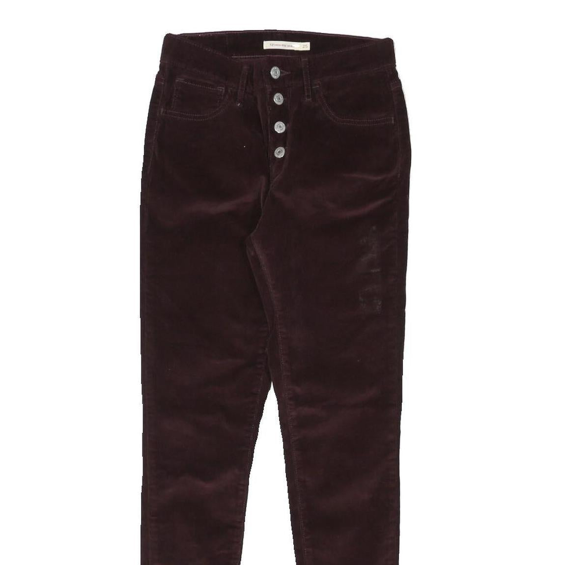 LEVI'S Womens Slim Brown Cotton Blend Trousers W25 L29 Button Closure Skinny Fit