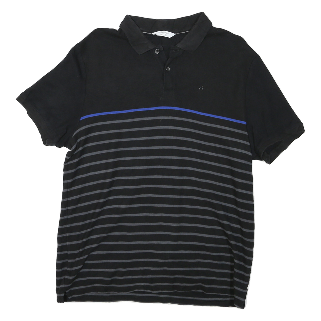 CALVIN KLEIN Mens Black & Grey Striped Short Sleeve Polo Shirt M Cotton Casual
