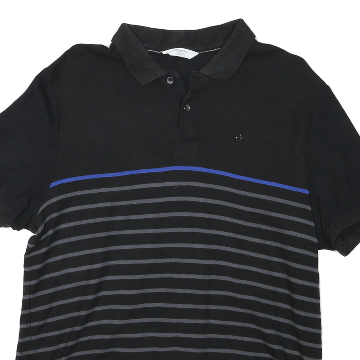 CALVIN KLEIN Mens Black & Grey Striped Short Sleeve Polo Shirt M Cotton Casual