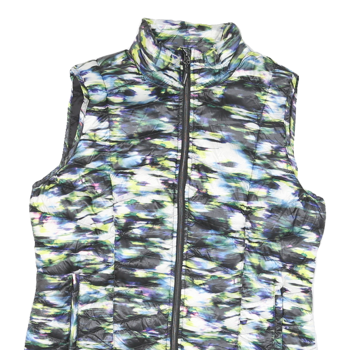 TANGERINE Mens Black & Green Printed Quilted Jacket L Polyester Blend Zip