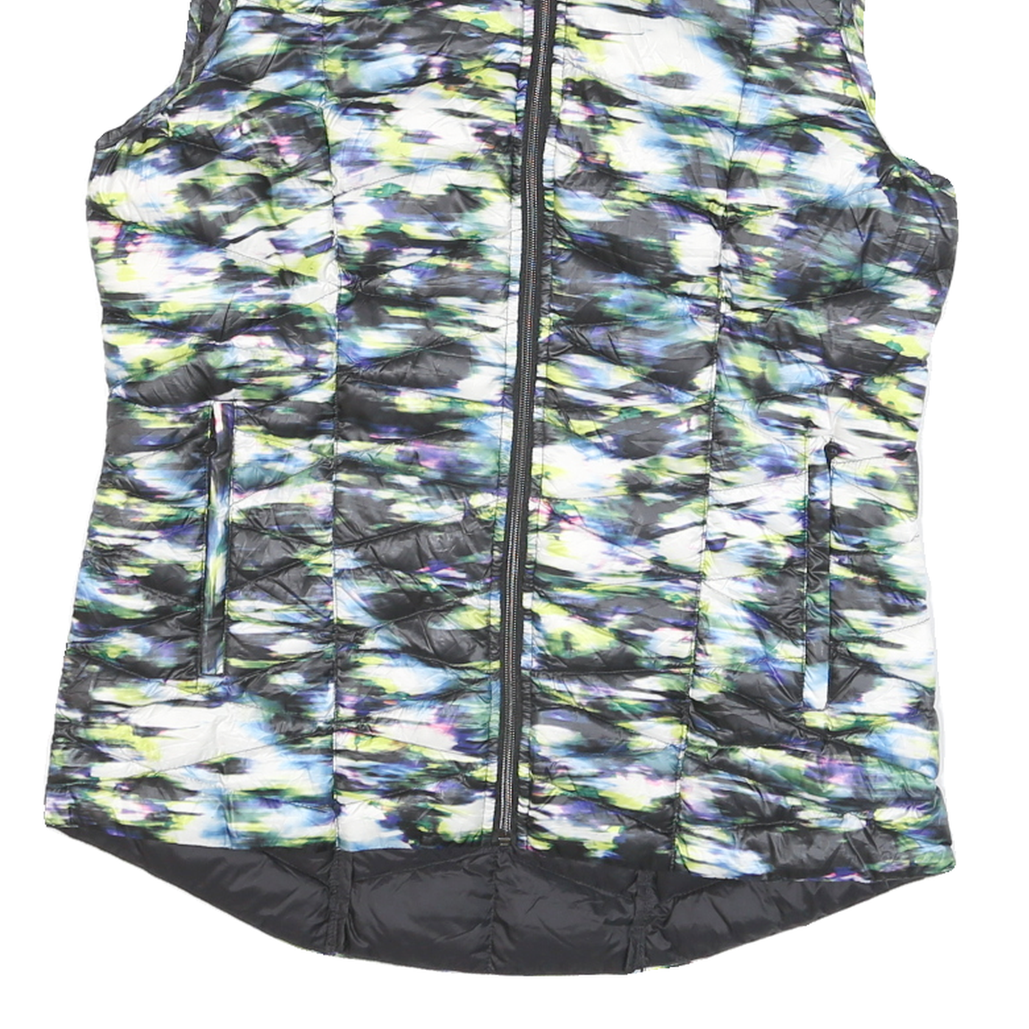 TANGERINE Mens Black & Green Printed Quilted Jacket L Polyester Blend Zip