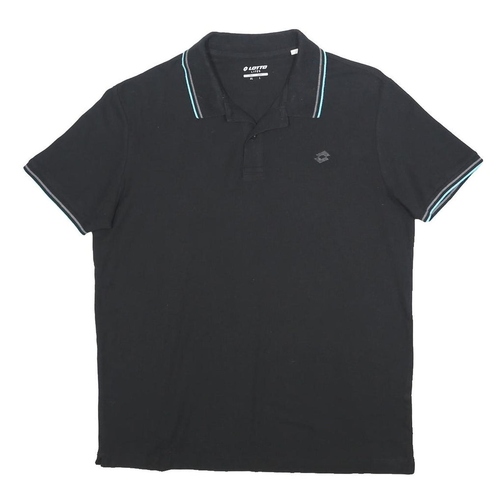 LOTTO Mens Black Polo Shirt L Cotton Blend Short Sleeve Sports Casual