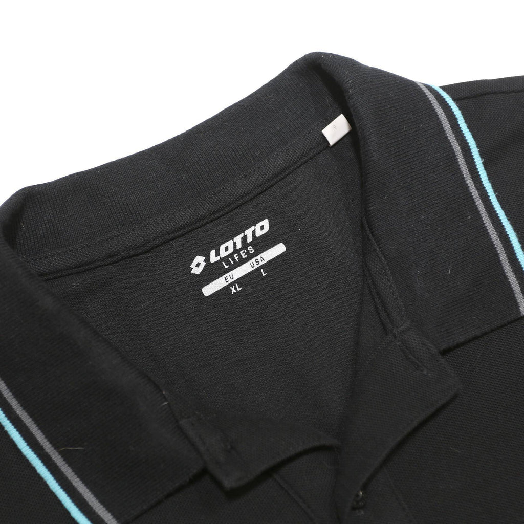 LOTTO Mens Black Polo Shirt L Cotton Blend Short Sleeve Sports Casual