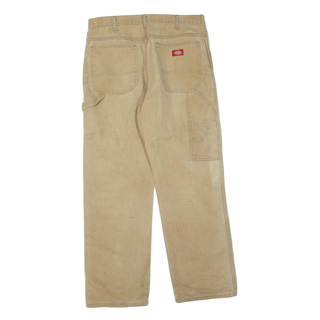 DICKIES Mens Regular Beige Cotton Blend Zip Trousers W32 L30 Workwear Casual