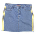 GUESS Womens Blue Denim Mini Cotton Blend Skirt L Striped Side Detailing Casual