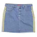 GUESS Womens Blue Denim Mini Cotton Blend Skirt L Striped Side Detailing Casual