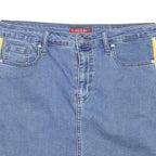 GUESS Womens Blue Denim Mini Cotton Blend Skirt L Striped Side Detailing Casual