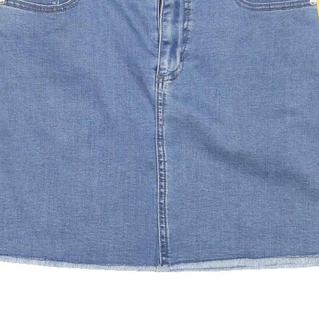 GUESS Womens Blue Denim Mini Cotton Blend Skirt L Striped Side Detailing Casual