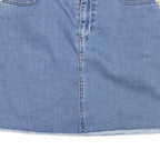 GUESS Womens Blue Denim Mini Cotton Blend Skirt L Striped Side Detailing Casual