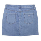 GUESS Womens Blue Denim Mini Cotton Blend Skirt L Striped Side Detailing Casual