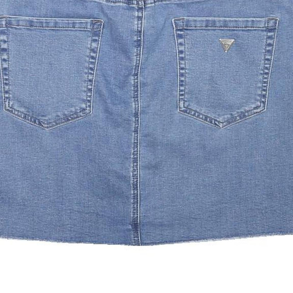 GUESS Womens Blue Denim Mini Cotton Blend Skirt L Striped Side Detailing Casual