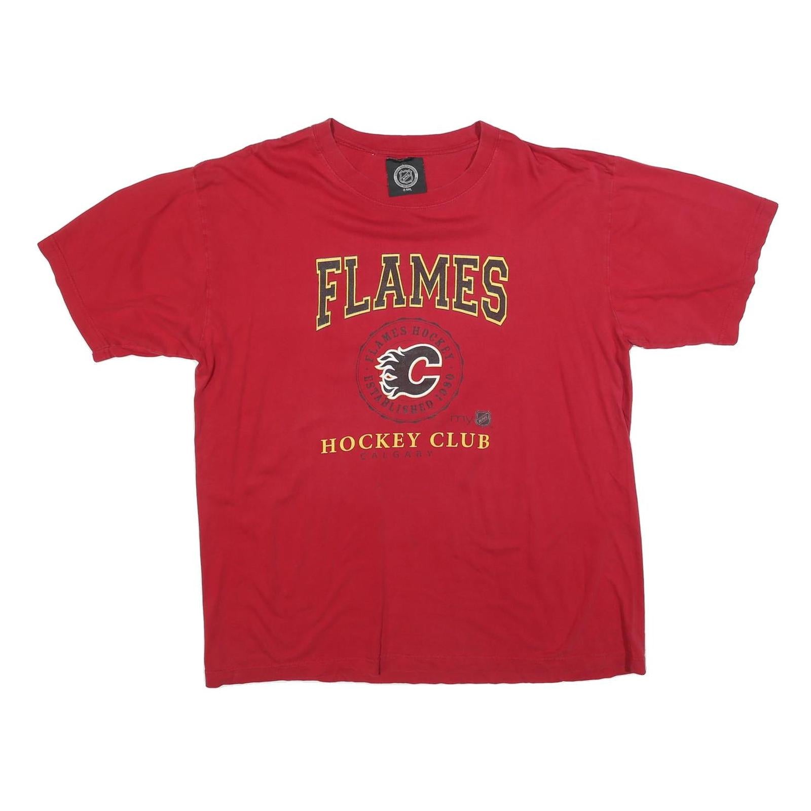 NHL Mens Red Flames Graphic T-Shirt XL Short Sleeve Crew Neck Hockey Club
