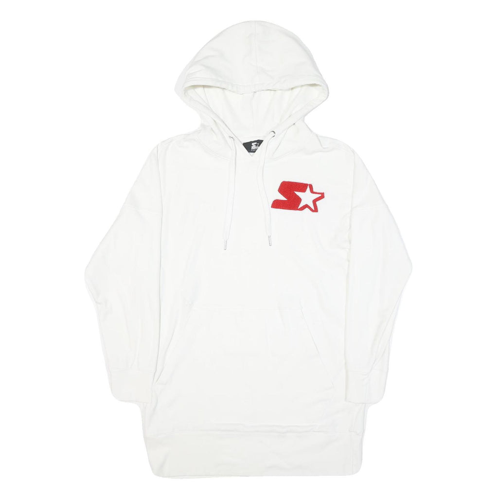 STARTER Mens White Hoodie M Red Logo Cotton Blend Pullover Casual Sport