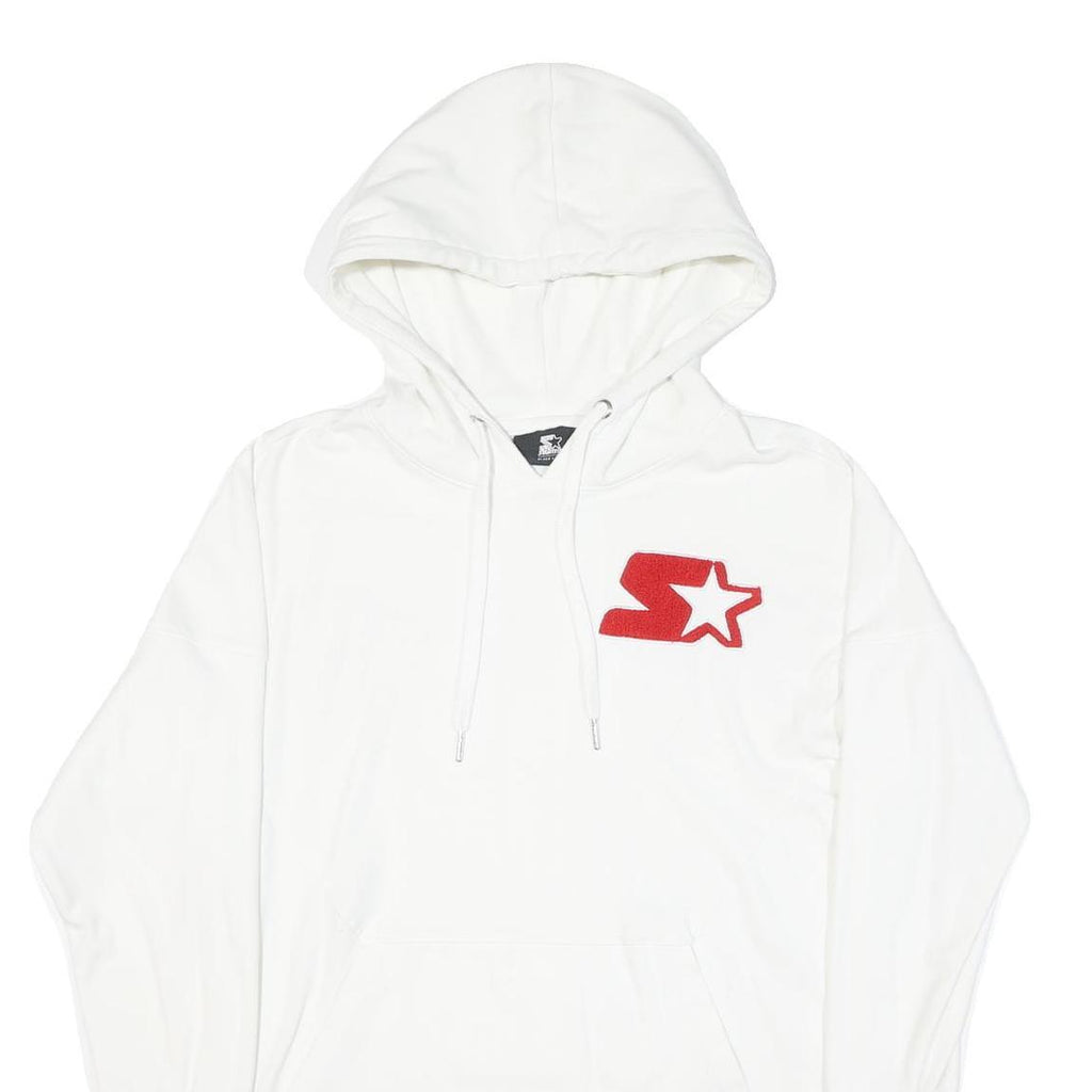 STARTER Mens White Hoodie M Red Logo Cotton Blend Pullover Casual Sport