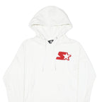 STARTER Mens White Hoodie M Red Logo Cotton Blend Pullover Casual Sport