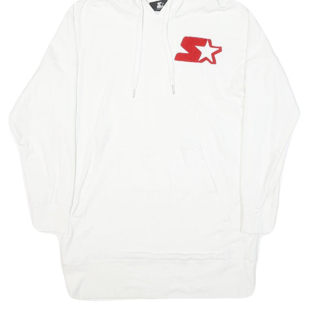 STARTER Mens White Hoodie M Red Logo Cotton Blend Pullover Casual Sport