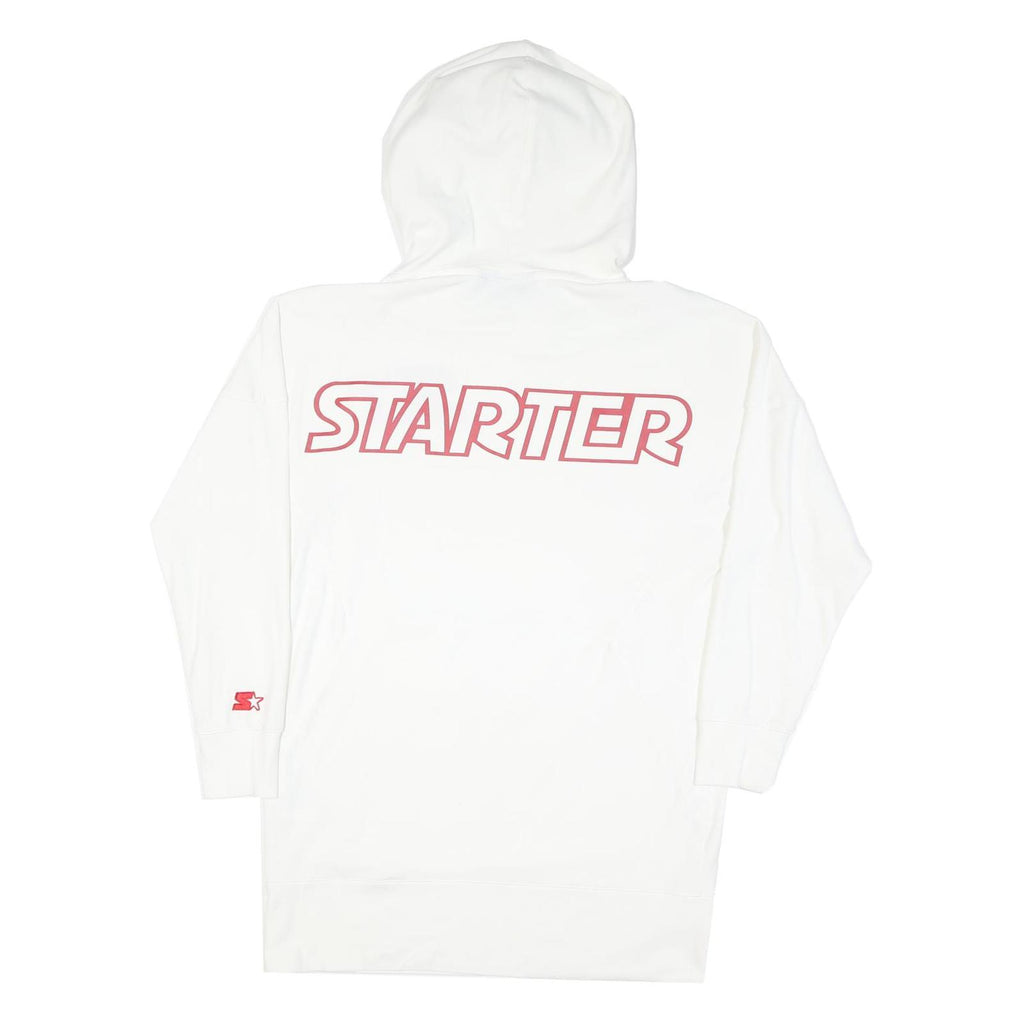 STARTER Mens White Hoodie M Red Logo Cotton Blend Pullover Casual Sport