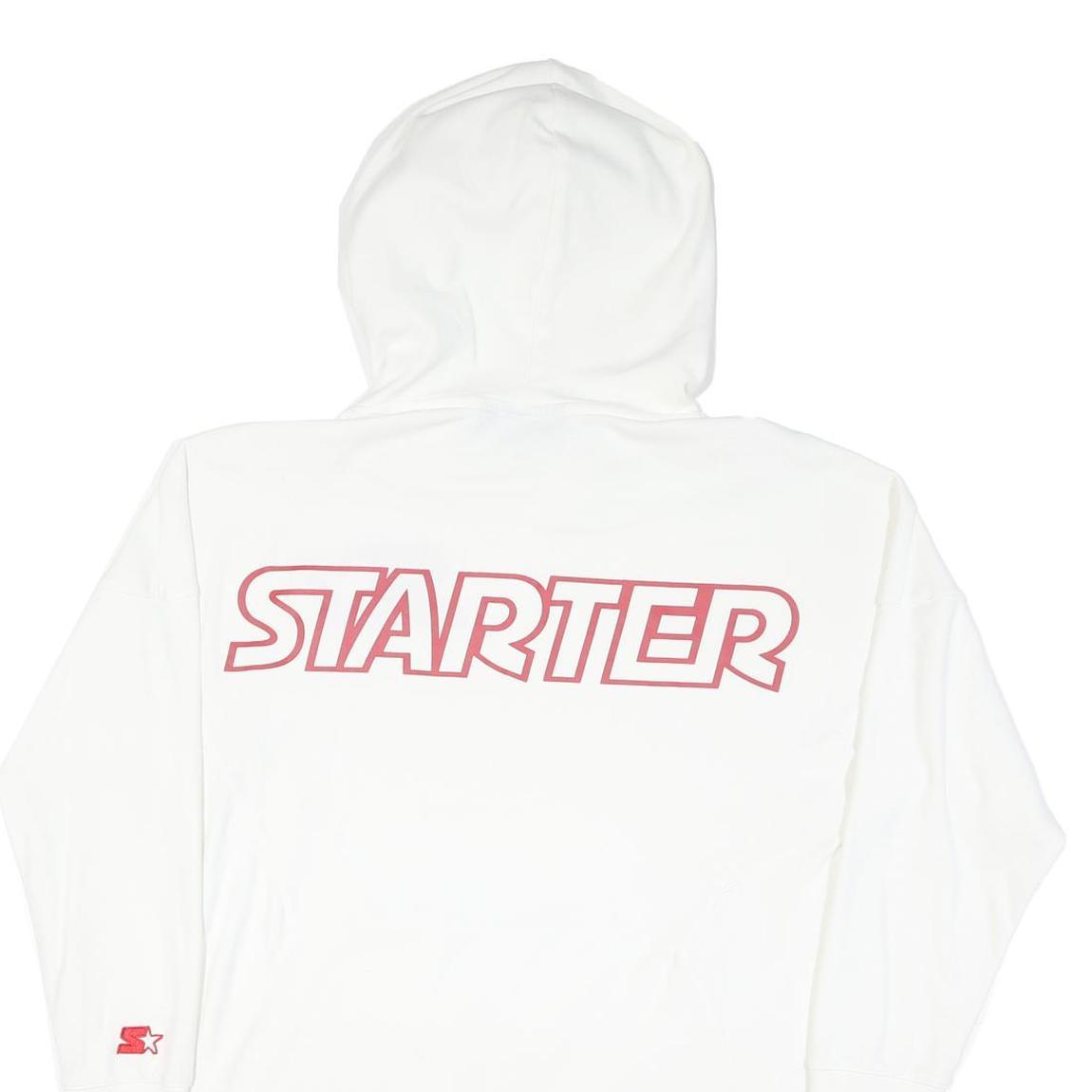 STARTER Mens White Hoodie M Red Logo Cotton Blend Pullover Casual Sport
