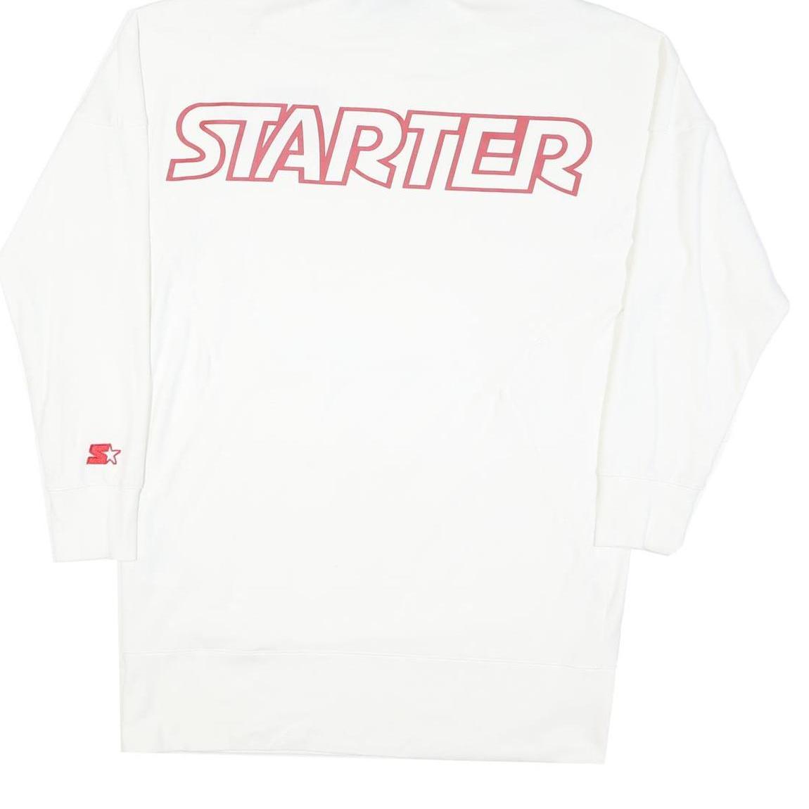 STARTER Mens White Hoodie M Red Logo Cotton Blend Pullover Casual Sport