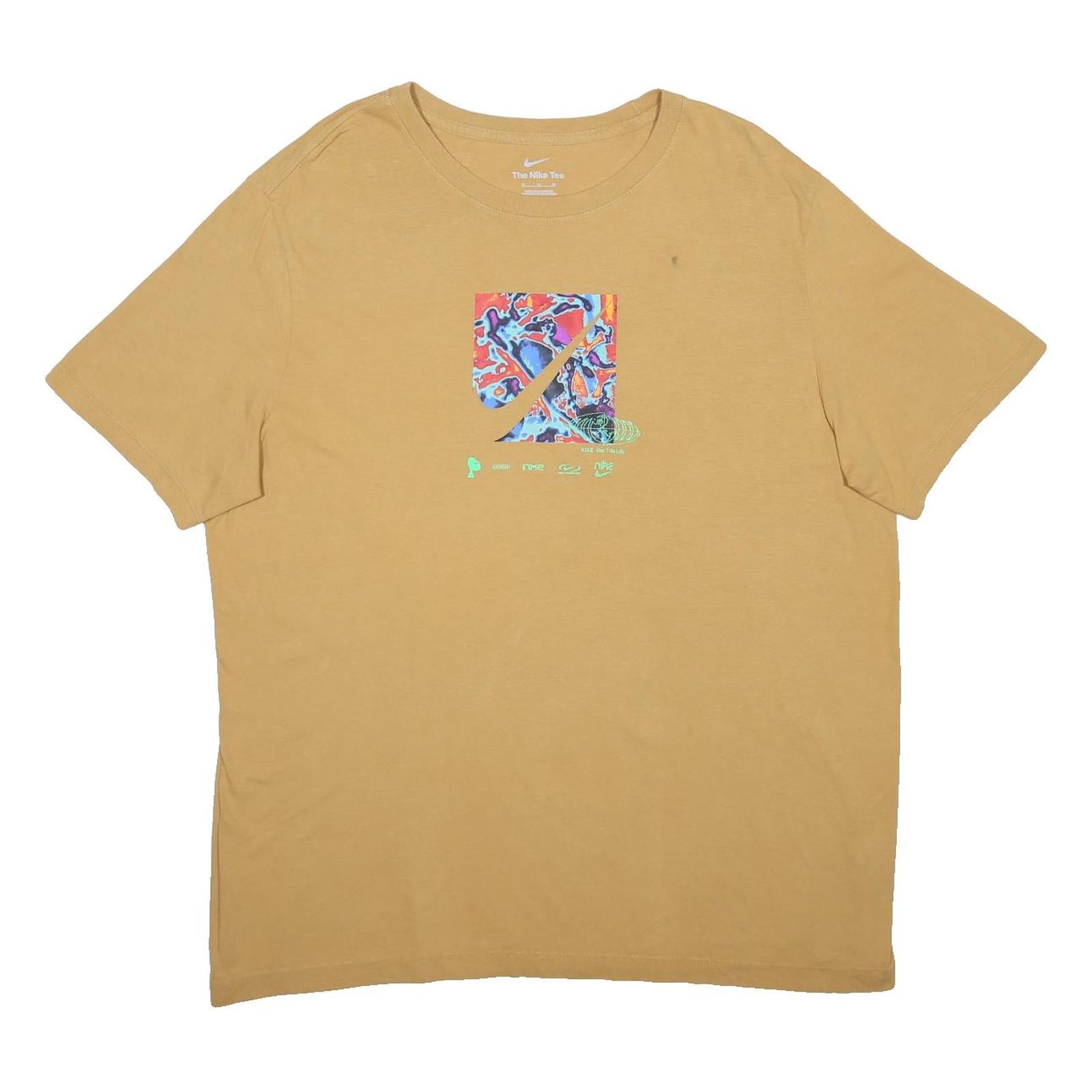 NIKE Mens Beige Graphic T-Shirt XL Short Sleeve Crew Neck Swoosh Logo