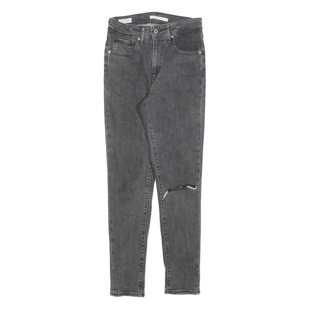 LEVI'S 721 Womens Jeans Black Slim Skinny Denim Medium W27 L28 Ripped Knee