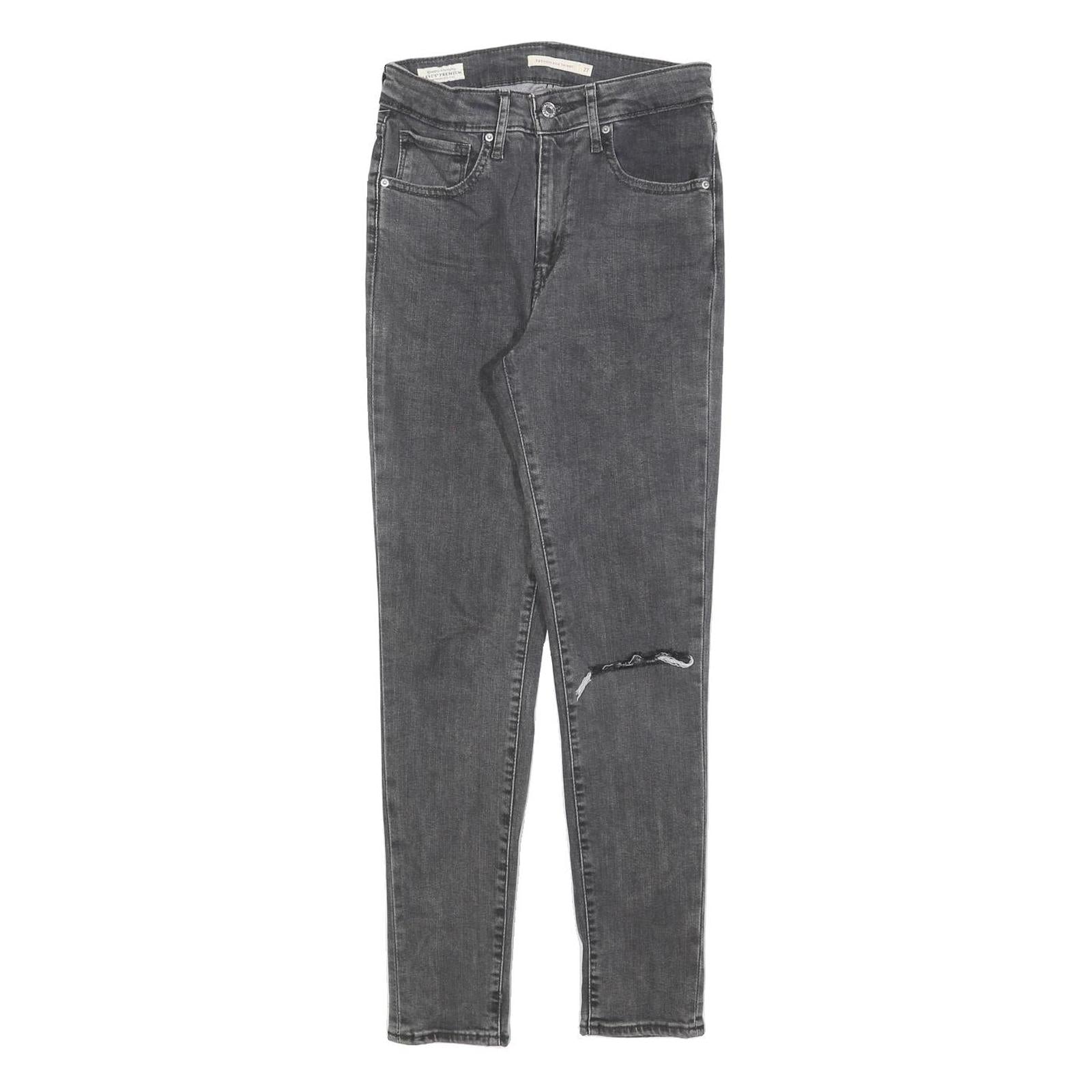 LEVI'S 721 Womens Jeans Black Slim Skinny Denim Medium W27 L28 Ripped Knee