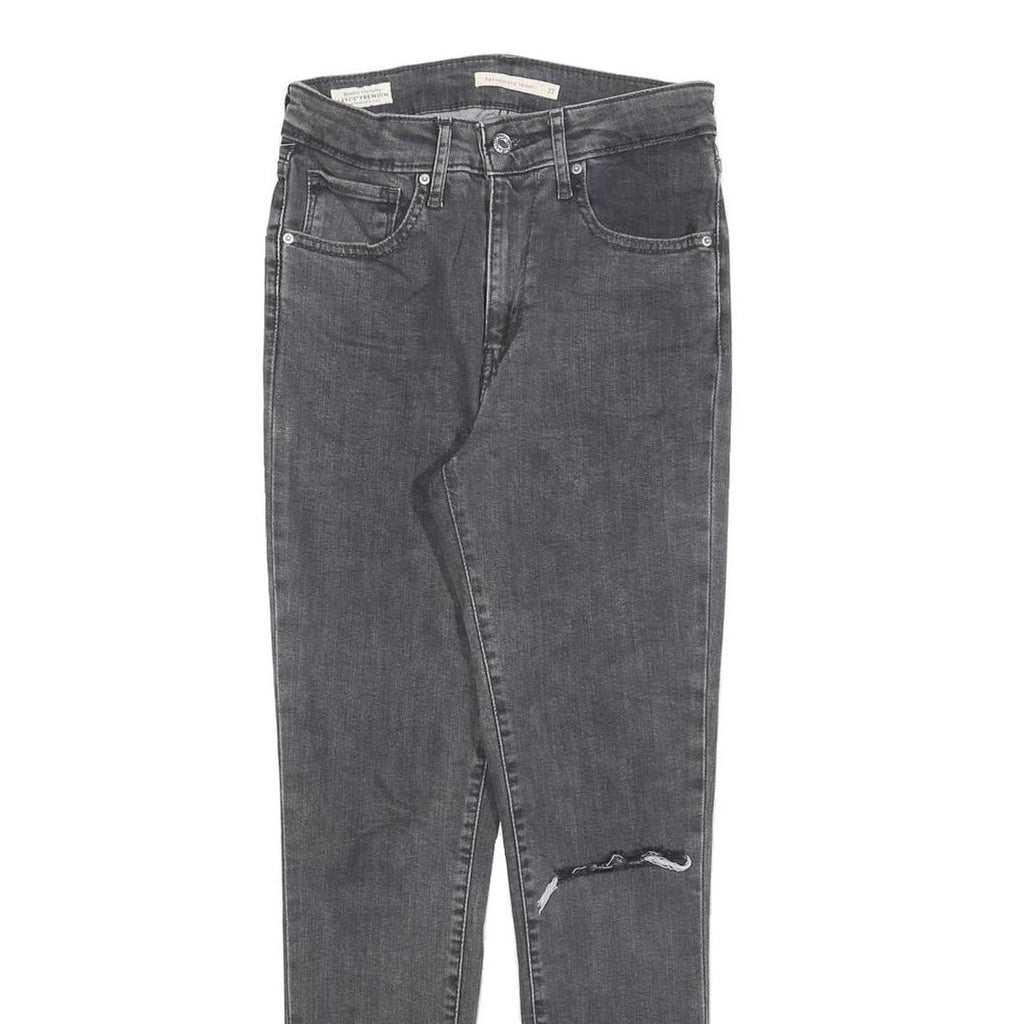 LEVI'S 721 Womens Jeans Black Slim Skinny Denim Medium W27 L28 Ripped Knee
