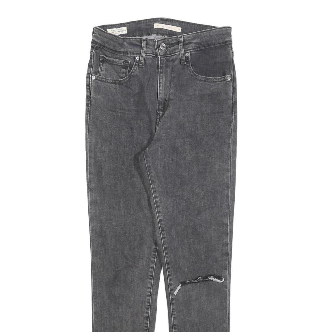 LEVI'S 721 Womens Jeans Black Slim Skinny Denim Medium W27 L28 Ripped Knee