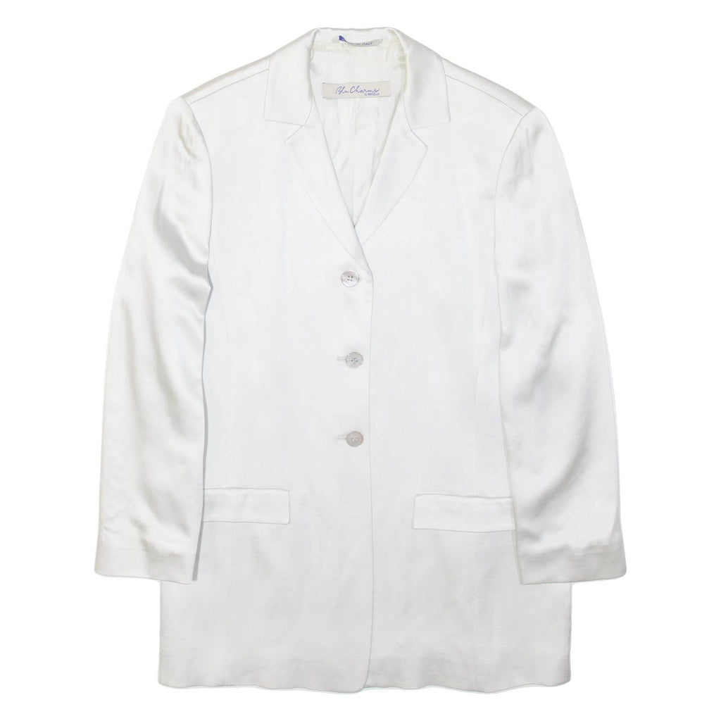 BLU CHARME Womens Blazer Jacket White Satin Viscose UK 10