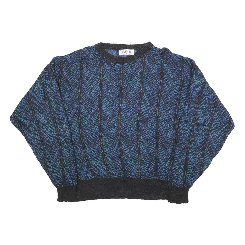 JANTZEN Womens Blue Patterned Jumper Crew Neck Chunky Knit XL Vintage 80s