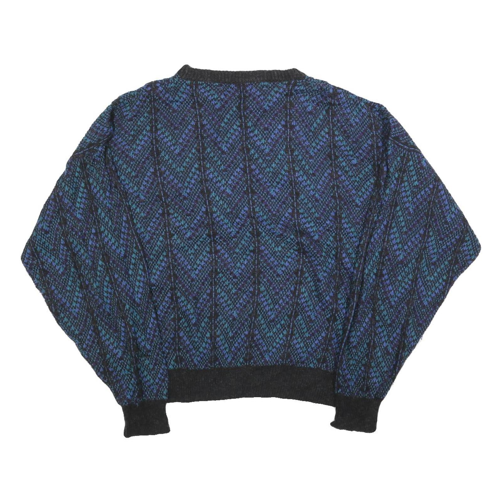 JANTZEN Womens Blue Patterned Jumper Crew Neck Chunky Knit XL Vintage 80s