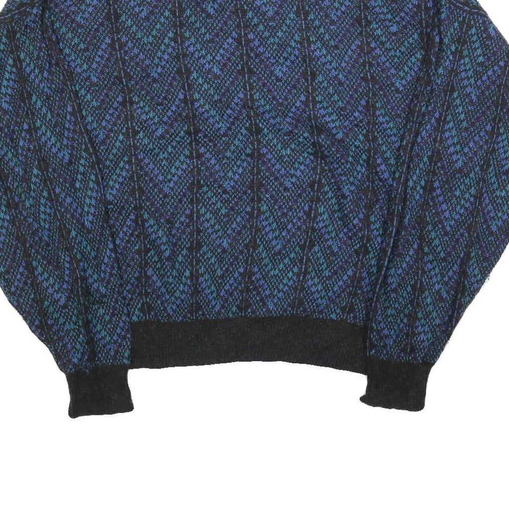 JANTZEN Womens Blue Patterned Jumper Crew Neck Chunky Knit XL Vintage 80s