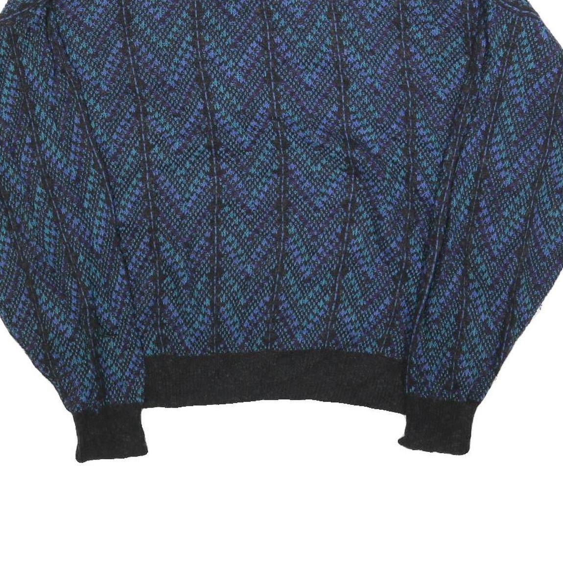 JANTZEN Womens Blue Patterned Jumper Crew Neck Chunky Knit XL Vintage 80s