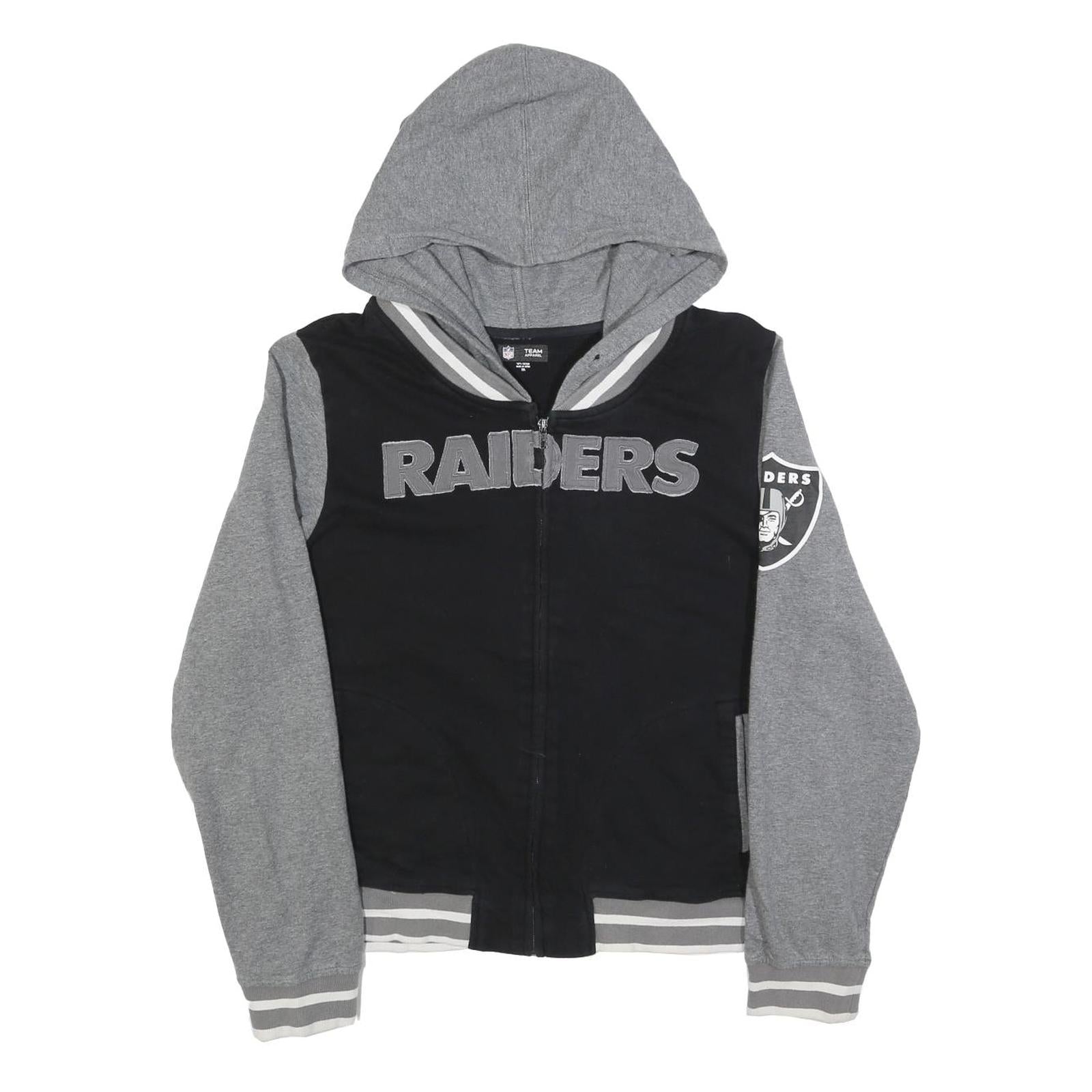 NFL Womens Black & Grey Raiders Full Zip Hoodie 2XL Cotton Blend Casual