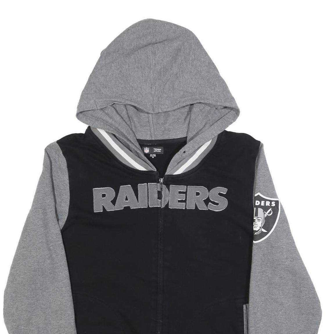 NFL Womens Black & Grey Raiders Full Zip Hoodie 2XL Cotton Blend Casual
