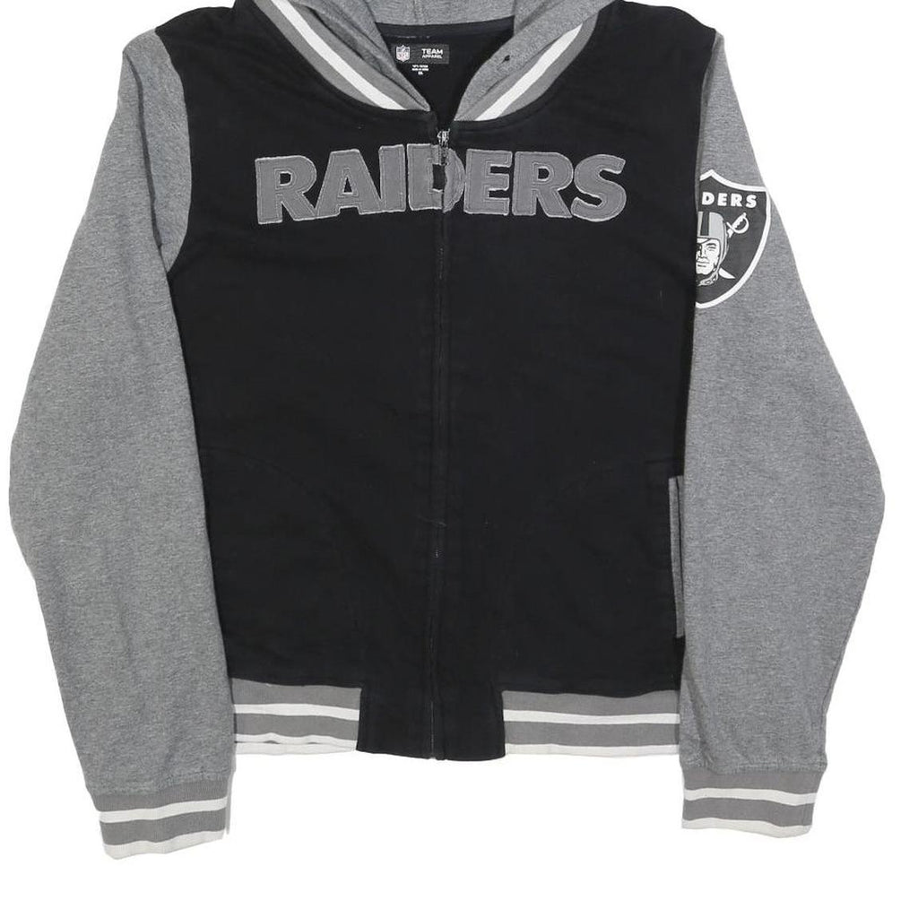 NFL Womens Black & Grey Raiders Full Zip Hoodie 2XL Cotton Blend Casual