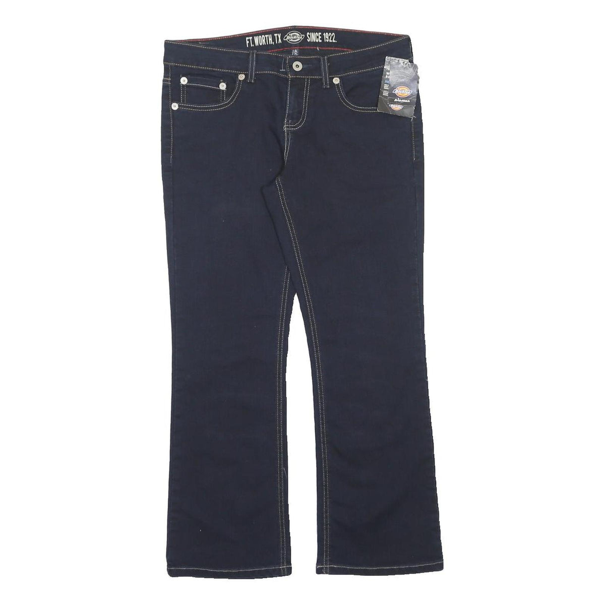 DICKIES Womens Cotton Blend Slim Dark Blue Trousers W32 L28 Zip Casual Wear