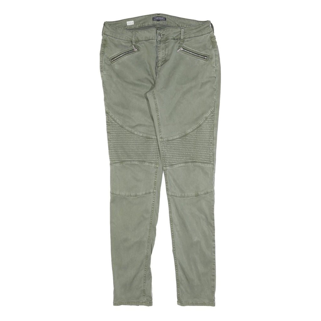 TOMMY HILFIGER Womens Cotton Blend Slim Green Trousers W32 L32 Zip Pockets