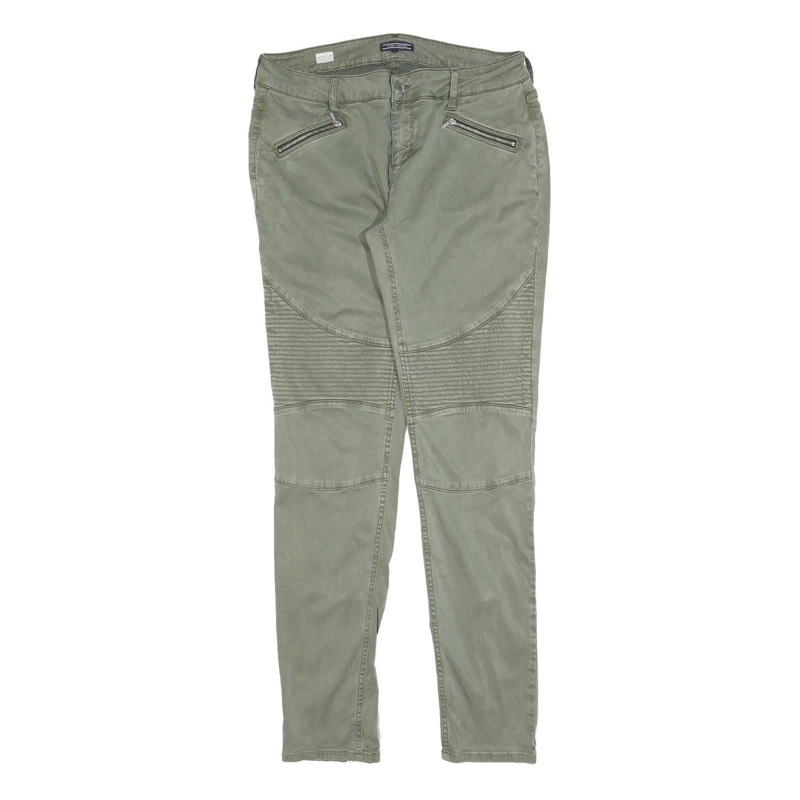 TOMMY HILFIGER Womens Cotton Blend Slim Green Trousers W32 L32 Zip Pockets