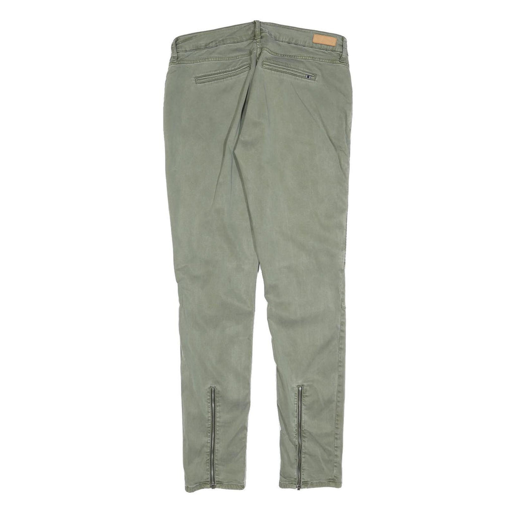 TOMMY HILFIGER Womens Cotton Blend Slim Green Trousers W32 L32 Zip Pockets