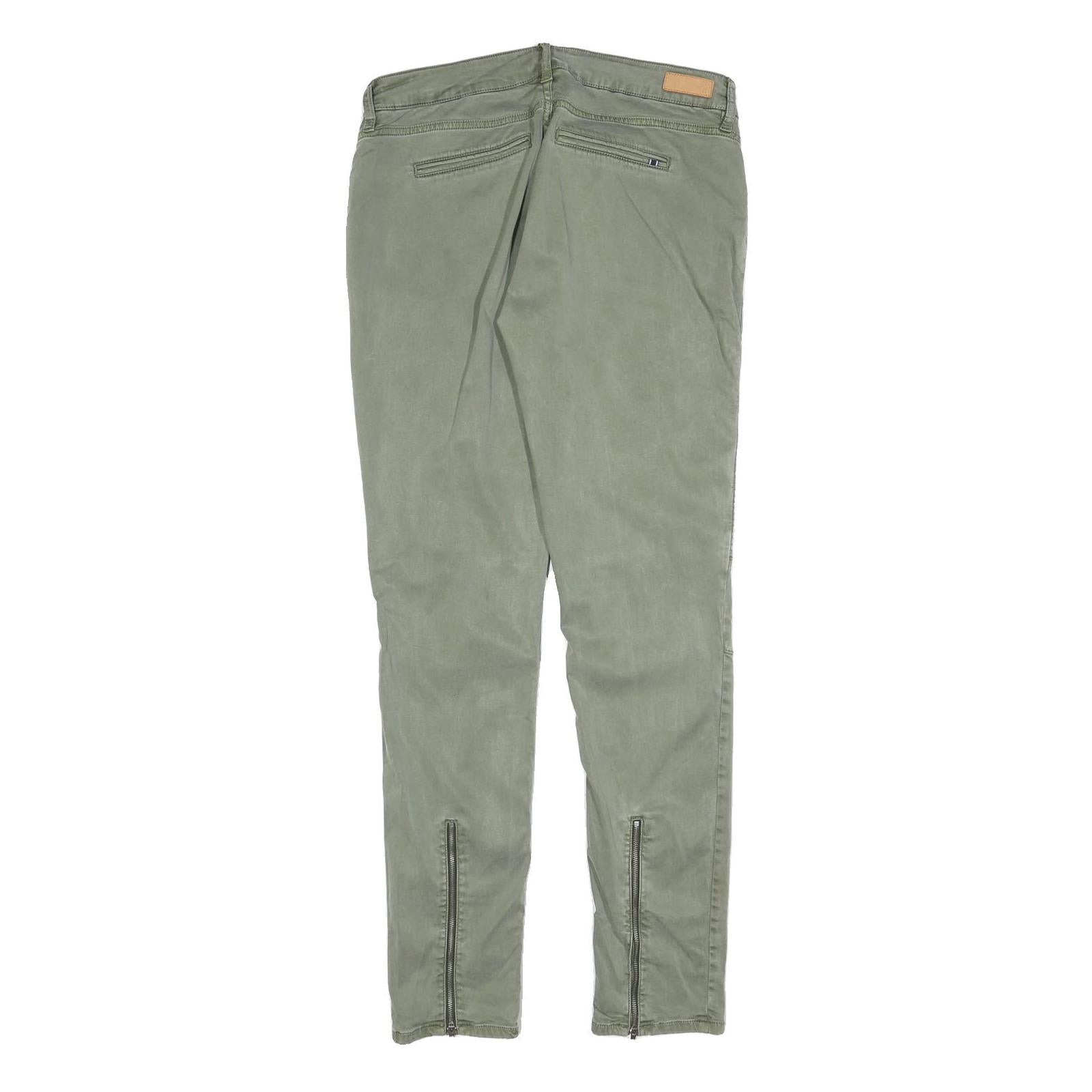 TOMMY HILFIGER Womens Cotton Blend Slim Green Trousers W32 L32 Zip Pockets