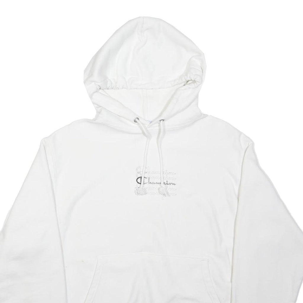 CHAMPION Mens White Pullover Hoodie M Cotton Logo Embroidered Chest