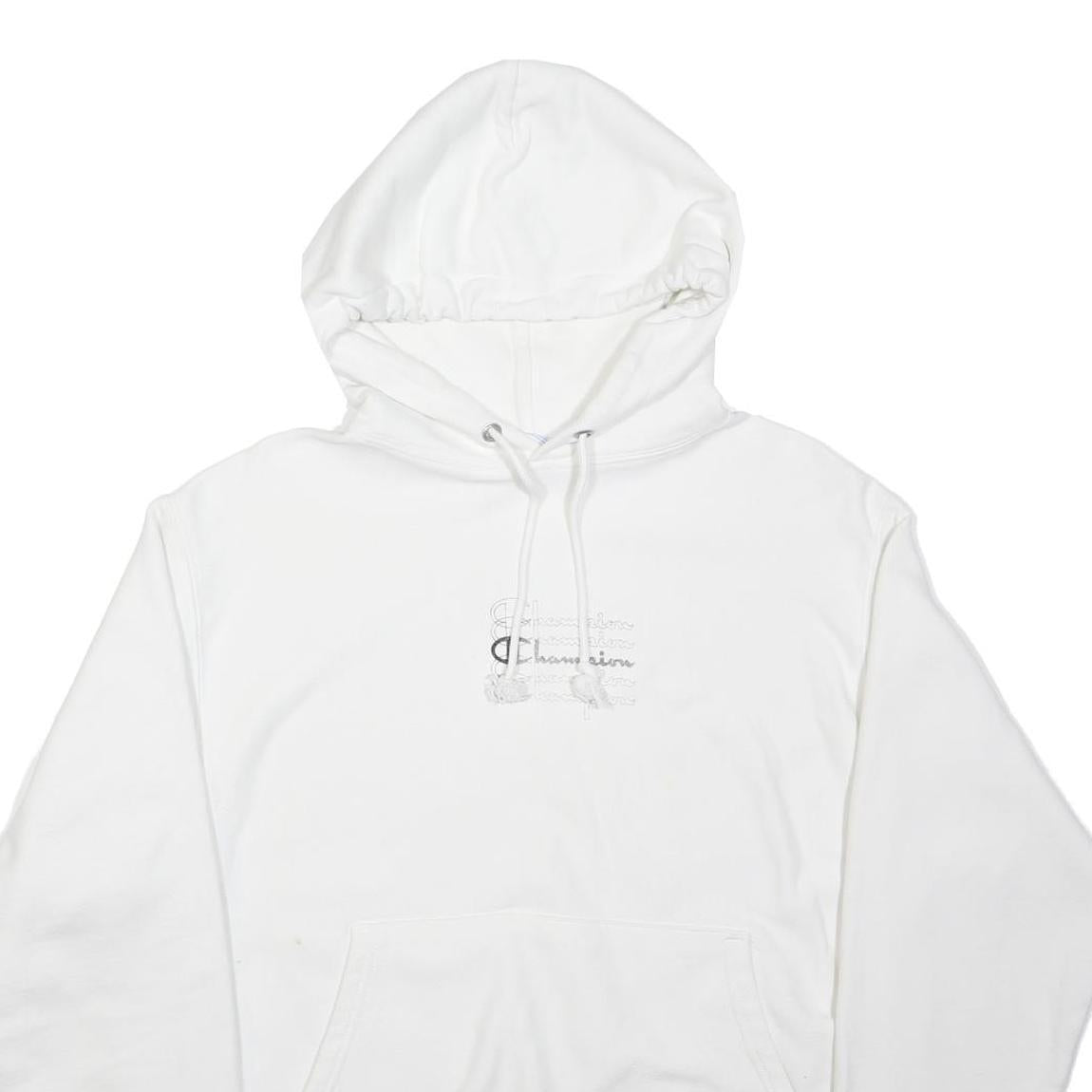 CHAMPION Mens White Pullover Hoodie M Cotton Logo Embroidered Chest