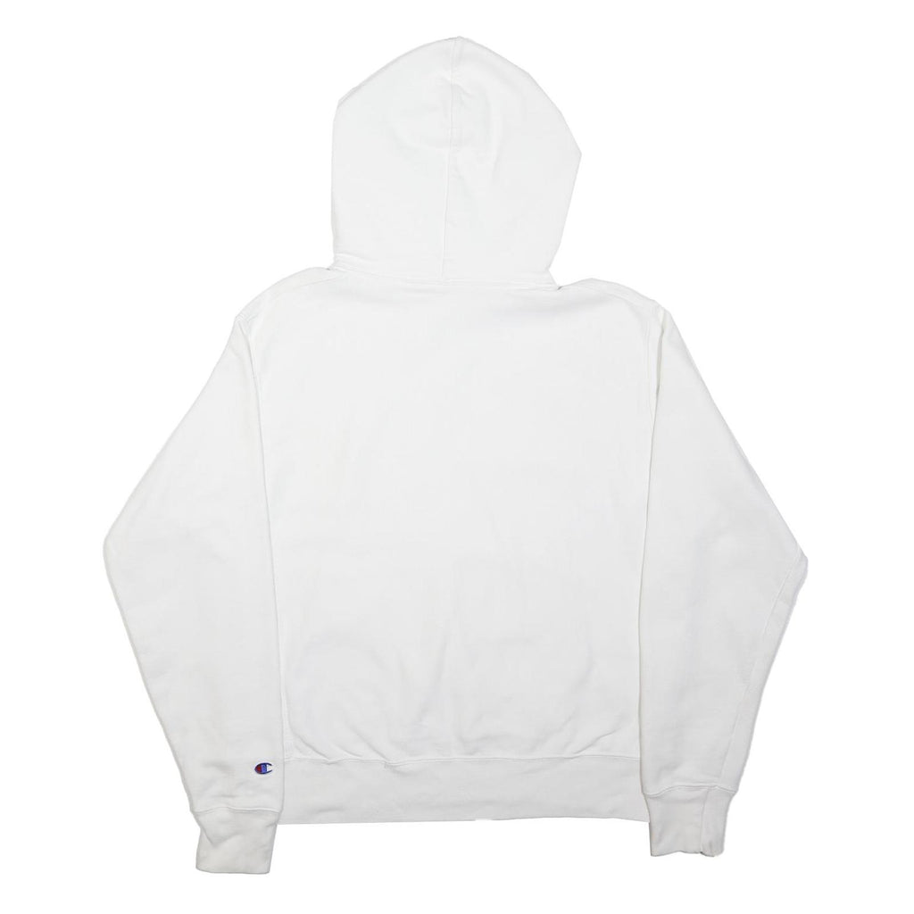 CHAMPION Mens White Pullover Hoodie M Cotton Logo Embroidered Chest