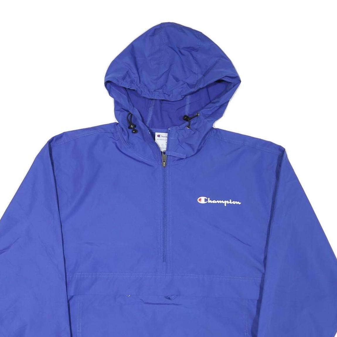 CHAMPION Mens Blue Nylon Hooded Zip Jacket M Sports Casual Lightweight