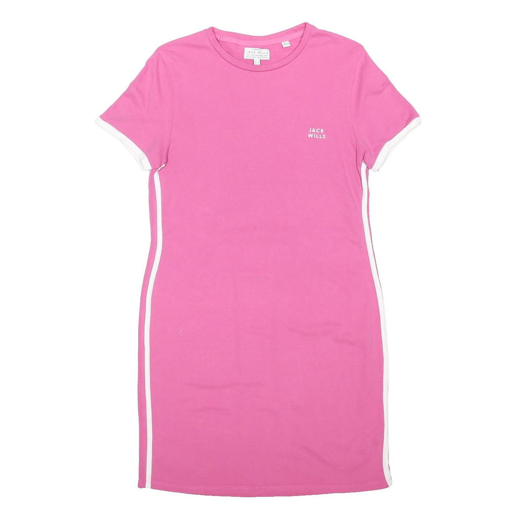 JACK WILLS Womens Pink & White Day Jersey Plain Short Sleeve Short Dress UK 16