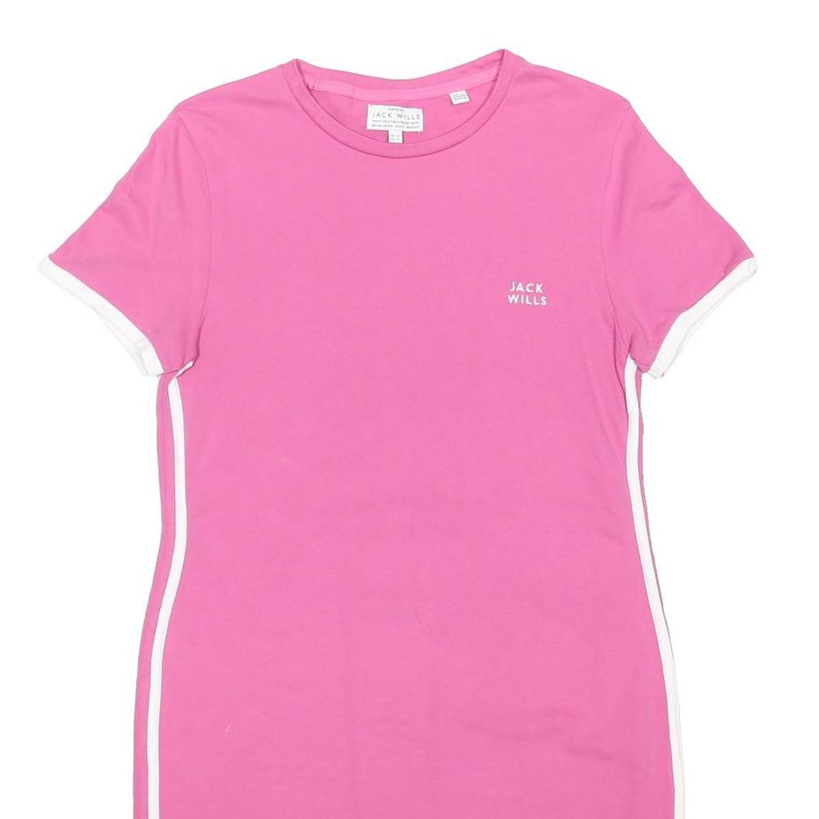 JACK WILLS Womens Pink & White Day Jersey Plain Short Sleeve Short Dress UK 16