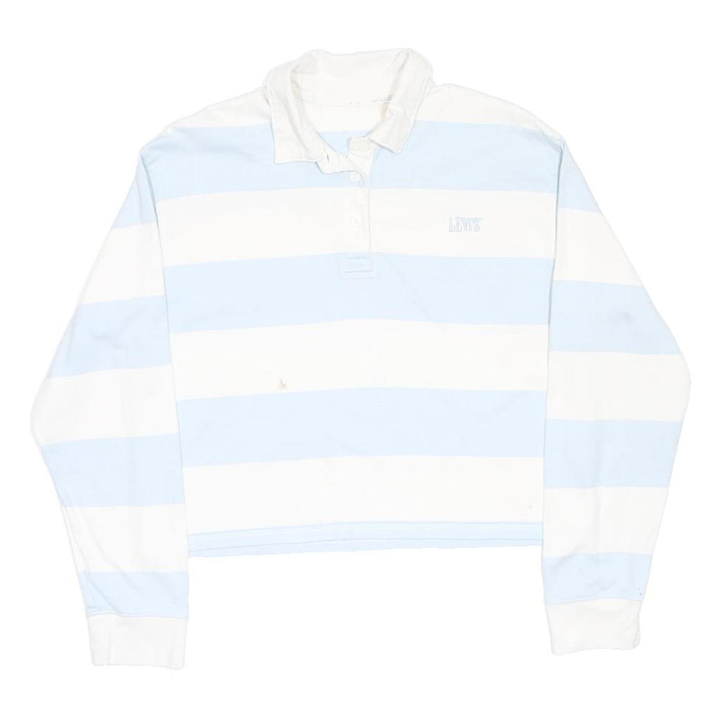 LEVI'S Womens Blue & White Striped Long Sleeve Polo Shirt S Cotton Casual
