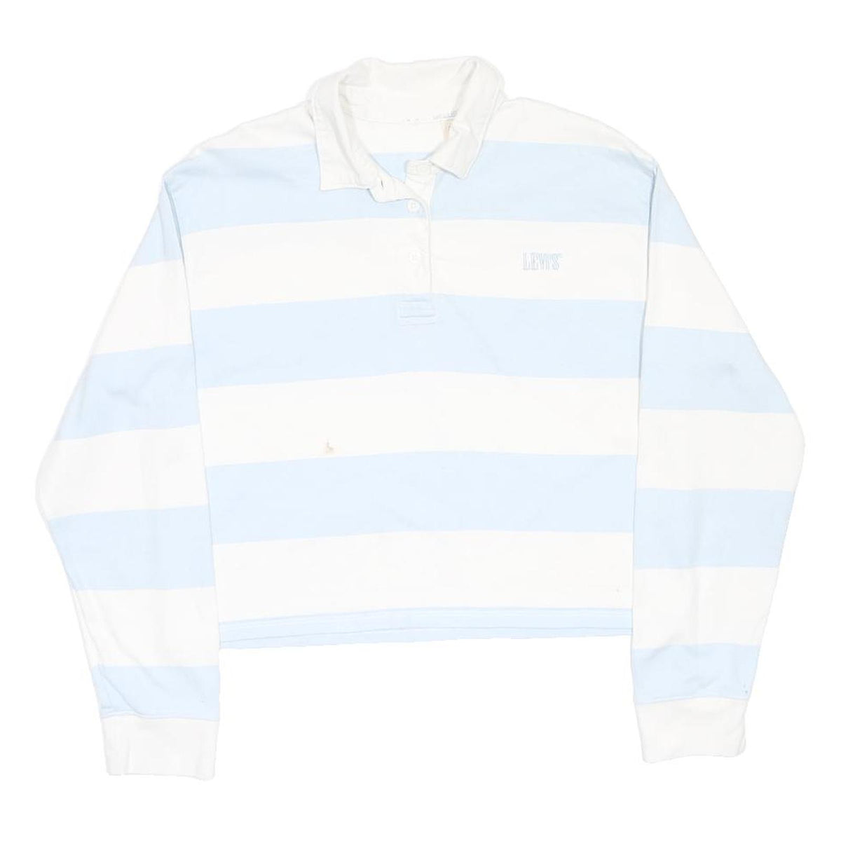 LEVI'S Womens Blue & White Striped Long Sleeve Polo Shirt S Cotton Casual