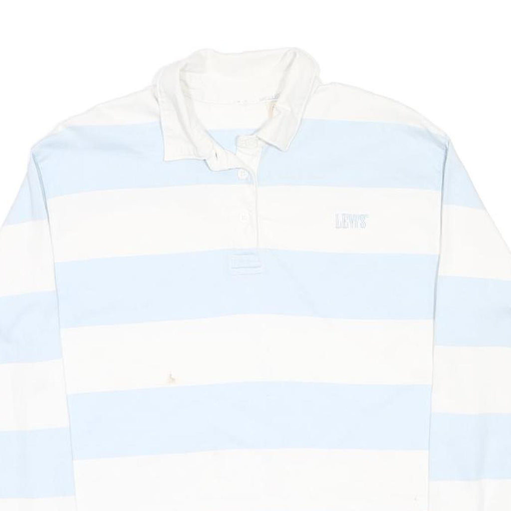 LEVI'S Womens Blue & White Striped Long Sleeve Polo Shirt S Cotton Casual